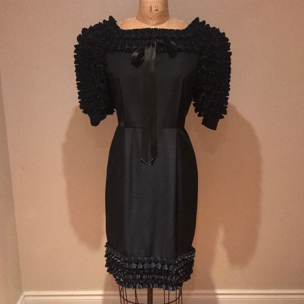 Elegant Black Ruffled Sleeve Cocktail Dress